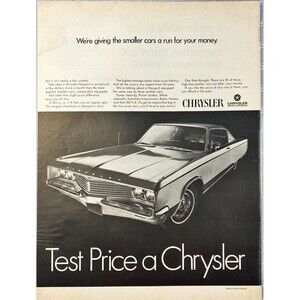 Chrysler Newport Sedan "Test Price a Chrysler" Vintage Print Ad '68